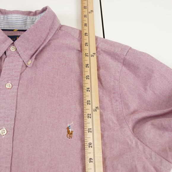 Ralph Lauren Slim Fit Long Sleeve 100% Pique Cotton Red Pink Button Down Shirt L - Picture 4 of 9